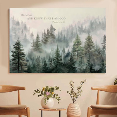 1Pc Framed Canvas Poster Print Forest Mist, Bible Verses, Watercolor Freehand Style Wall Art Decor, Perfect for Room Decor Living Room Bedroom Office Kitchen Bathroom Home Decor, Ideal Home Wall Decoration Gift