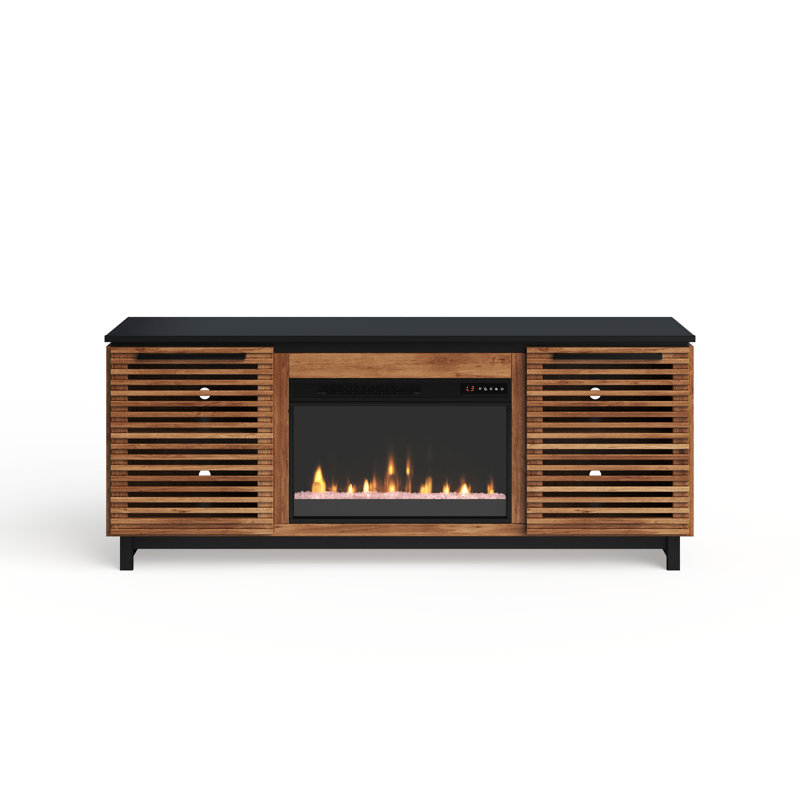 Liddel 69” Two-Tone Wood Fireplace TV Stand, Handcrafted in Arizona