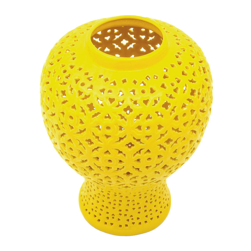 25" Carved Temple Jar - Celadon, Yellow