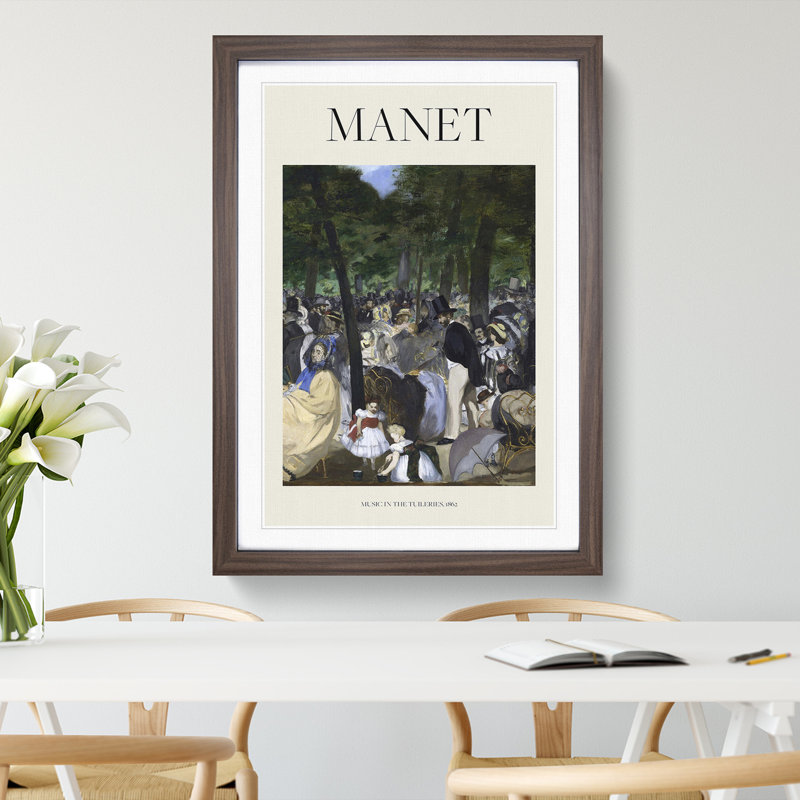 Music in the Tuileries Gardens by Edouard Manet - Picture Frame Painting, 36cm H x 27cm W x 2cm D, Walnut