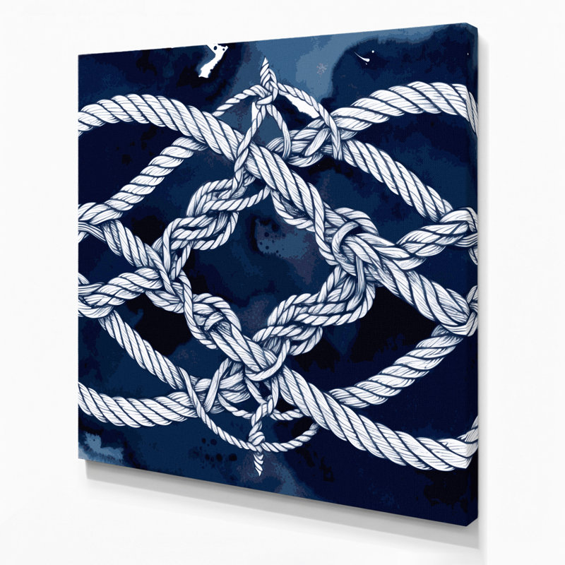 Art nautique sur toile bleu marine et blanc, H 16 po x l 16 po