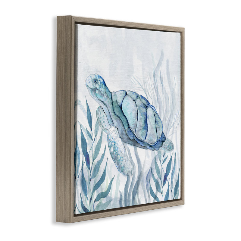 Tortue de mer avec cadre flottant au sourire subtil, design par Janet Tava, H 25 po x l 25 po