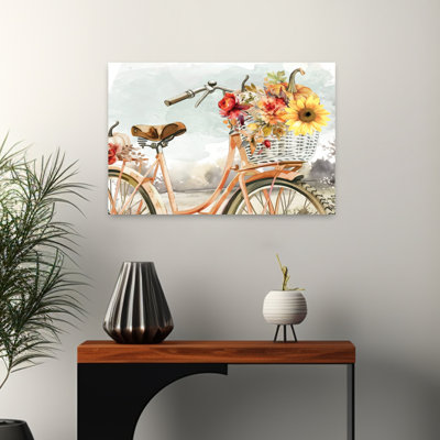 Fall Floral Bicycle I Abstract Contemporary Sunflower Flower Landscape Art