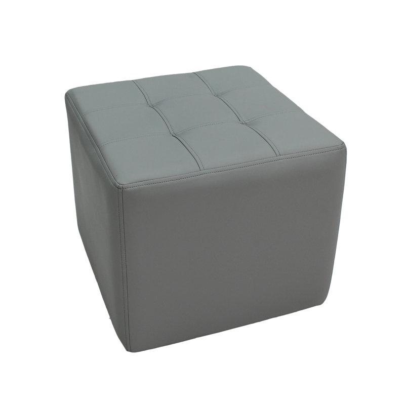 Tufted Square Ottoman 16" Height, Gray Faux Leather