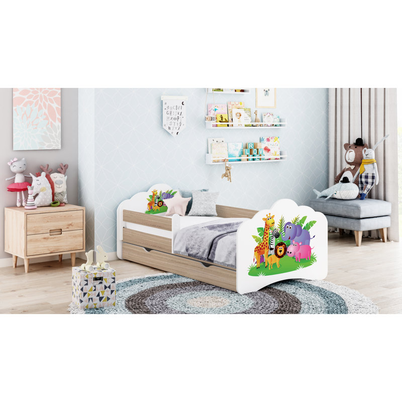 Romolo Cot Bed / Toddler Bed Frame with Drawers, 65 x 80 x 160cm, Sonoma Oak