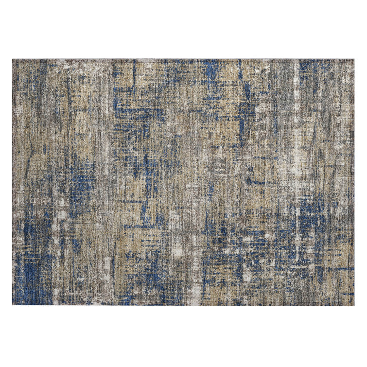 Machine Washable Indoor/Outdoor Xhevrie Navy Rug
