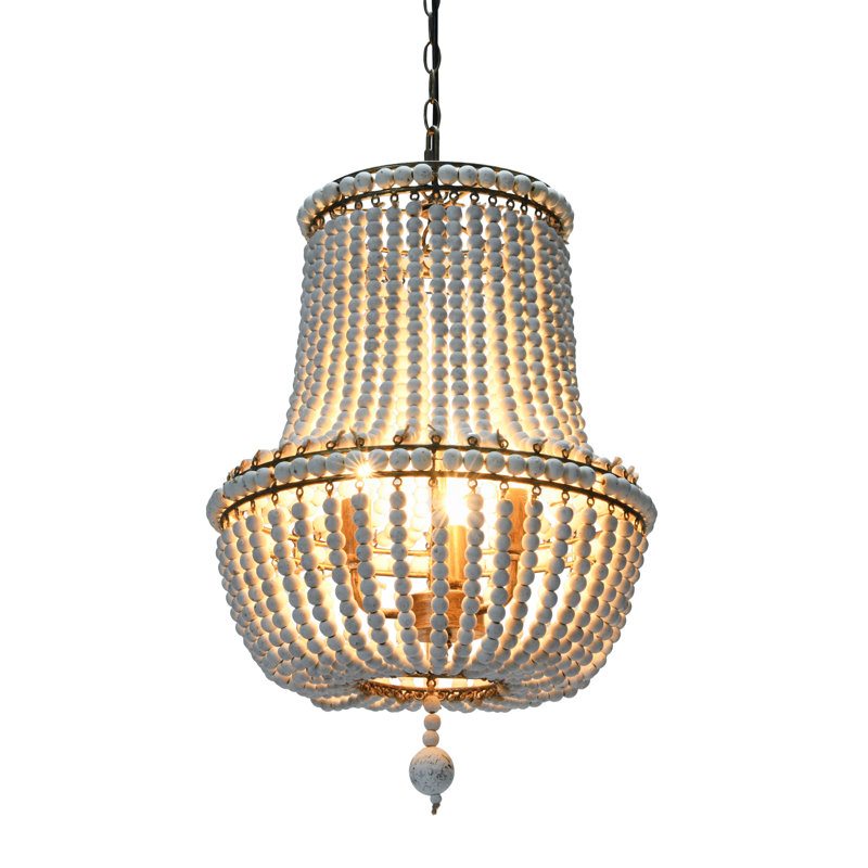 Lustre en perles de bois drapé, Blanc