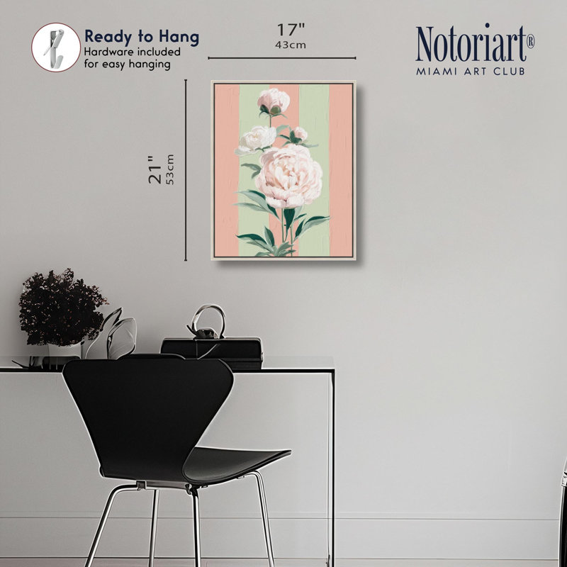 «Pink Peony Boho», impression sur toile par Notoriart, H 16 po x l 20 po, Cadre argenté