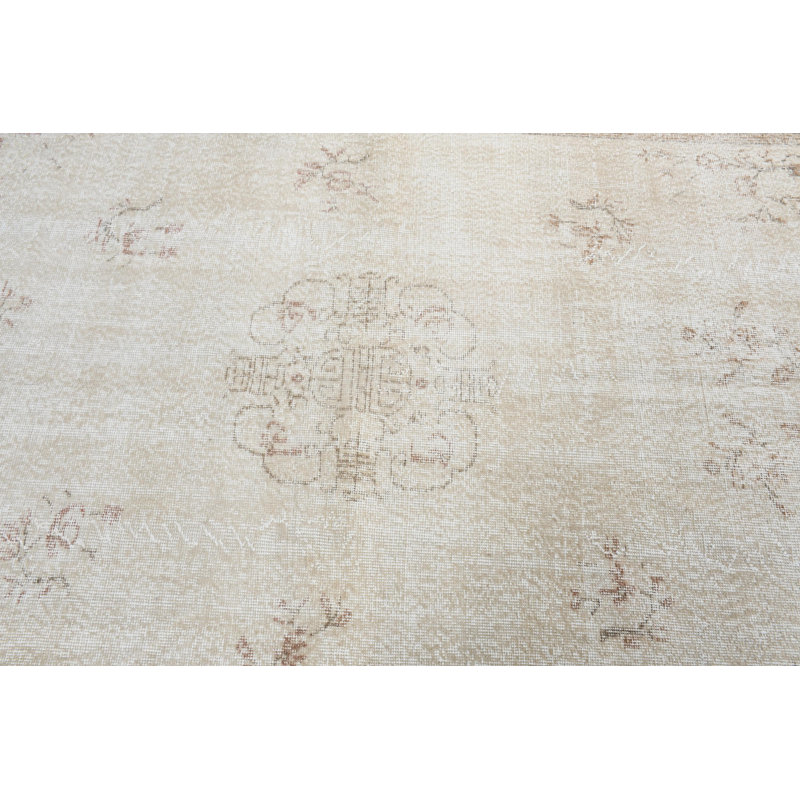 Large Turkish Vintage Antique Rug in Beige for Dining Room with Modern Minimalist Wool Design and Oushak Style