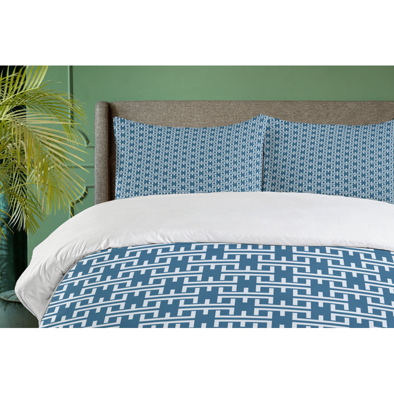 Pale Blue and White Geometric California King Duvet Cover Set