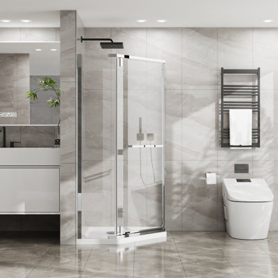72" H -angle Shower Enclosure, 36" X 36", , Clear Tempered Glass, Space Efficient Glass Door, 72", 1/4" Saving