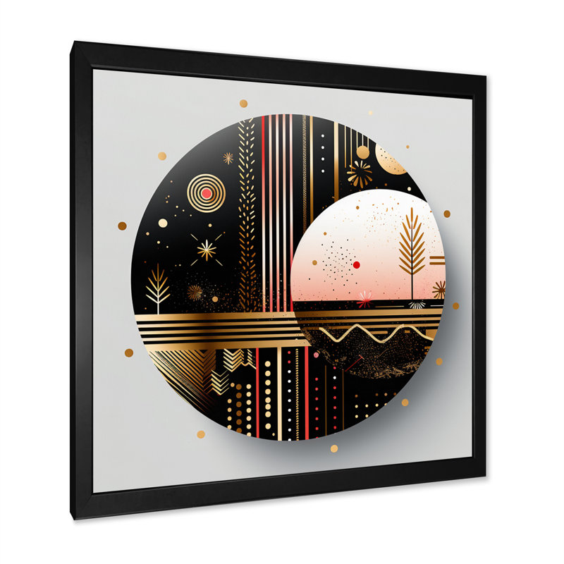 Boho chic Bliss géométrique cercle Art - abstrait spirales murales, H 36 po x l 36 po x P 1,5 po, Cadre simple noir