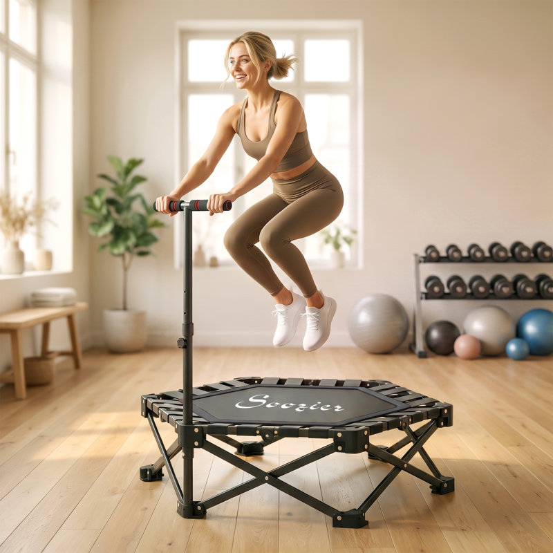 Mini trampoline 42 po pliable en une étape avec poignée réglable en mousse