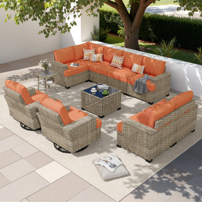 Tommy Outdoor Wicker 9 Person Seating Group With Cushions