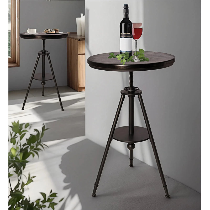 Ensemble de 2, table de bistro industrielle, table de café rétro, table de salle à manger de ferme ronde pour cuisine, table d'appoint rustique, plateau en bois pivotant, hauteur réglable de 33,46 à 39,37