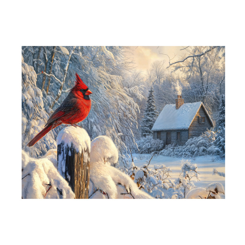 Art mural sur toile tendue - Imagine It Images «Cardinal on a Snowy Fence», art mural pour salon, chambre à coucher ou bureau - 18 x 24