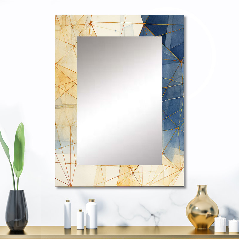 Minimalist Blue and Gold II - Abstract Shapes Mirror, Blue Decorative Wall Mirror, Printed Metal Art, 32" x 24"