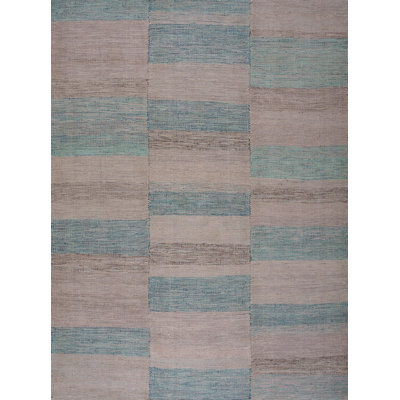 Tapis unique en laine noué à la main de 9 pi x 12 pi bleu / rose / gris