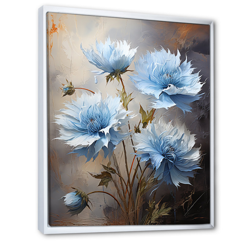 " Cornflowers Blue Tones Expression III ", White Floater Framed, 32" H x 16" W x 1" D