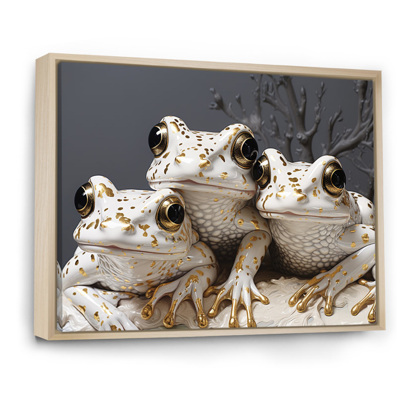 Portrait de grenouilles blanches Pop Art, H 16 po x l 32 po x P 1 po, Cadre naturel flottant