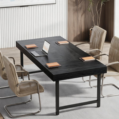 Small Conference Table for Office, Industrial 55-Inch Rectangular Meeting Table with Metal Frame