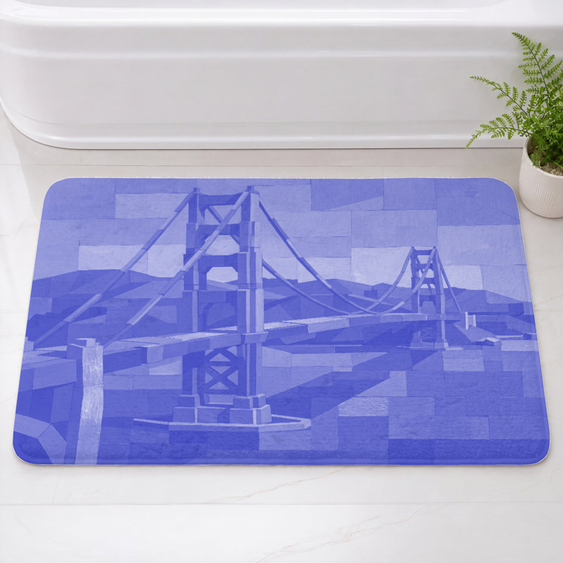 Tapis de bain Golden Gate Bridge, L 34 po x L 21 po, Medium Blue Medium Blue