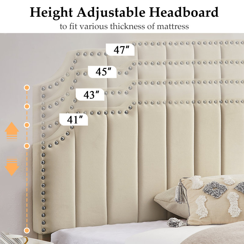 Twin size Bed with Adjustable Tufted Headboard, Platform Bed, Mattress foundation, No Box Spring Needed, Twin, Beige
