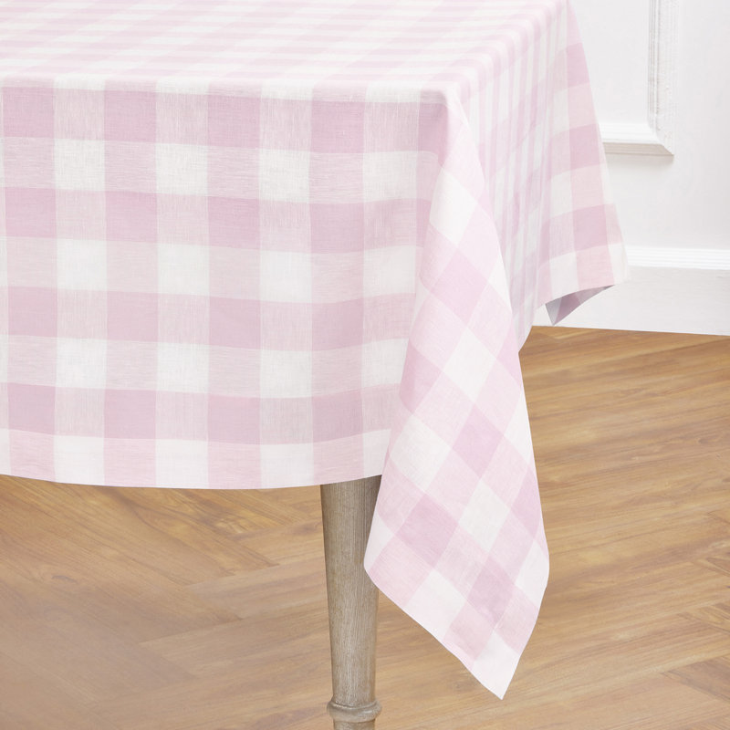 Gingham Check - 100% Pure Linen Tablecloth, 156" L x 60" W, Marigold Yellow, Gingham Check