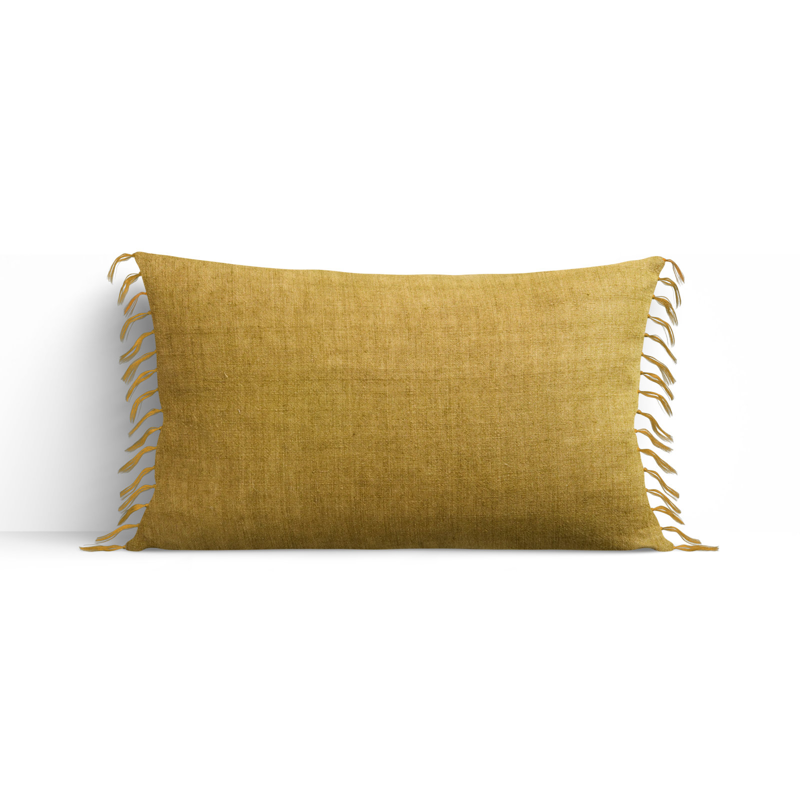 Sharron Tassels Linen Lumbar Throw Pillow, Yellow, Polyester/Polyfill