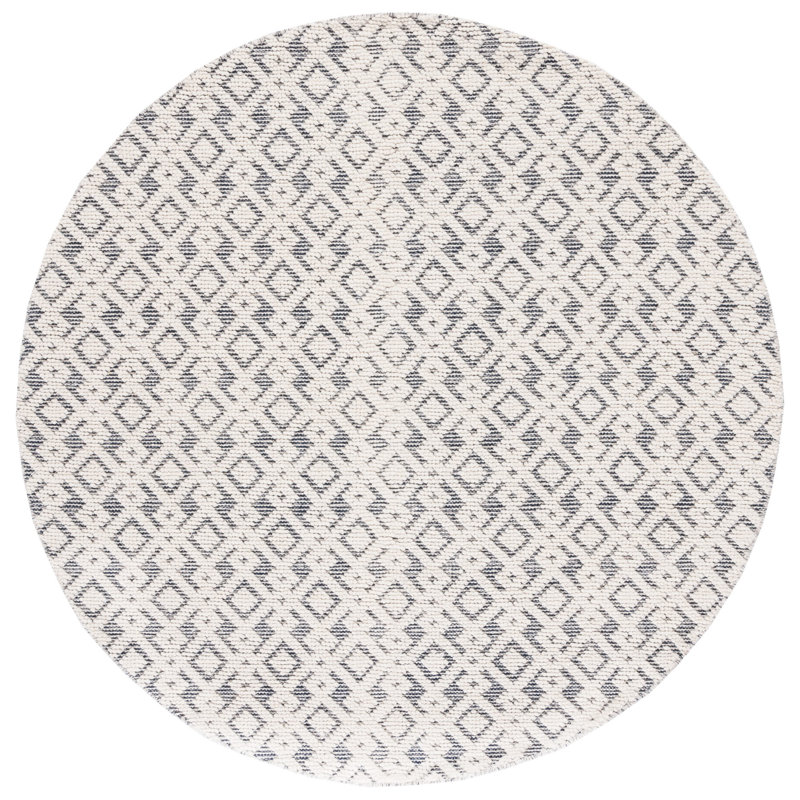 Tapis ivoire / bleu marine tissé à la main Burhardt, Rond 6 pi
