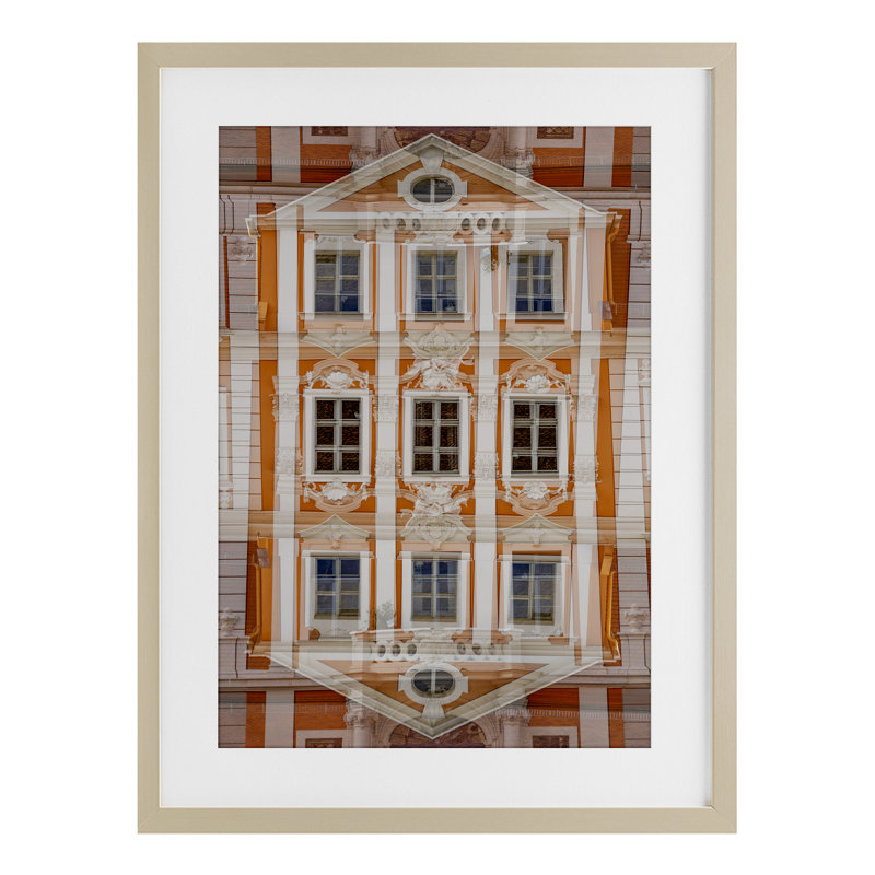 Fenêtres symétriques, reproduction sous verre, conception de Robin Vandenabeele, Cadre de récolte en pin, H 20 po x l 14 po