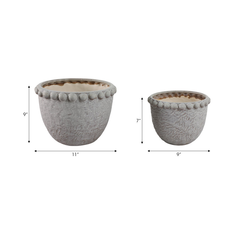 Sagebrook Home Beaded Trim Planters, Ivory, 2-Pieces