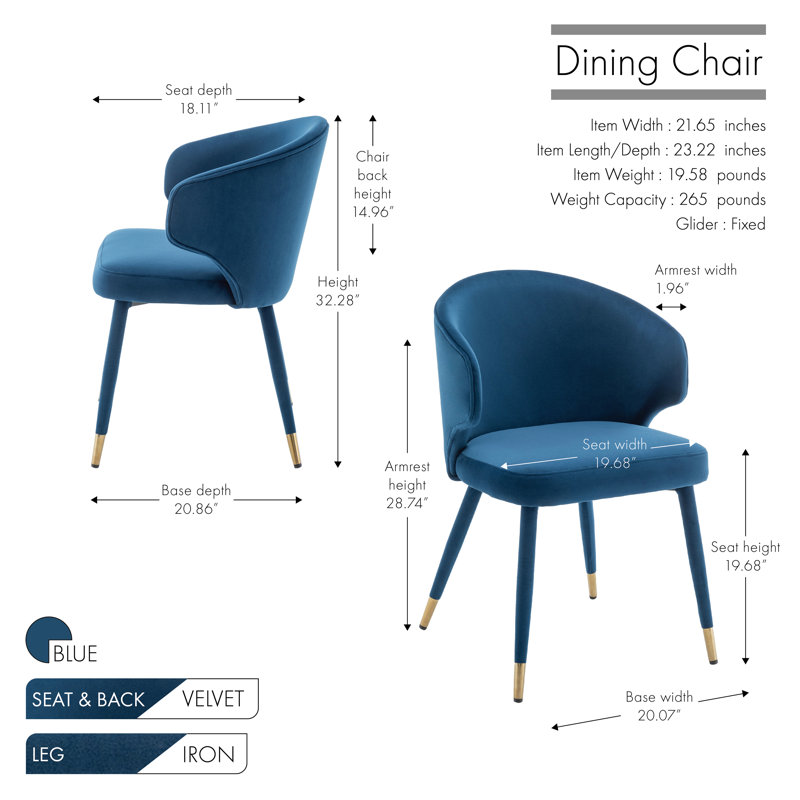Chaise de salle à manger rembourrée Sumiko, Bleu