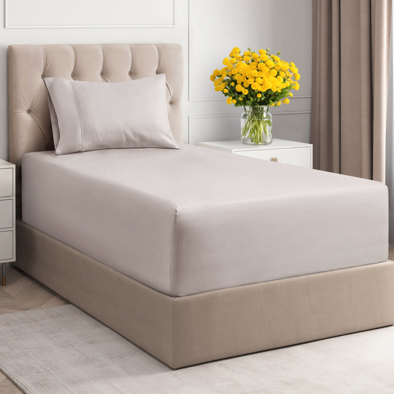 4 Piece 400 Thread Count Cotton Sheet Set – Extra Deep Pocket, Cooling, Breathable & Soft Bedding, Light Gray