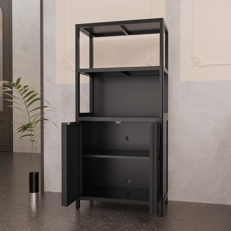 Armoire de rangement indépendante à deux portes en bambou noir
