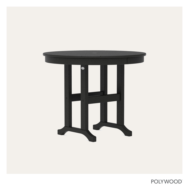 POLYWOOD Round Farmhouse Dining Table, Black, 36"