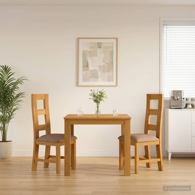 2 -Person Oak Solid Wood Dining Set, Grey, Grey, Grey, Grey