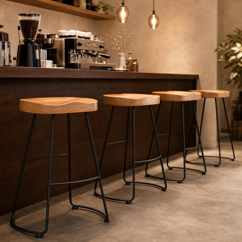 Tabouret de bar en bois massif Seleukos, Chêne / Noir
