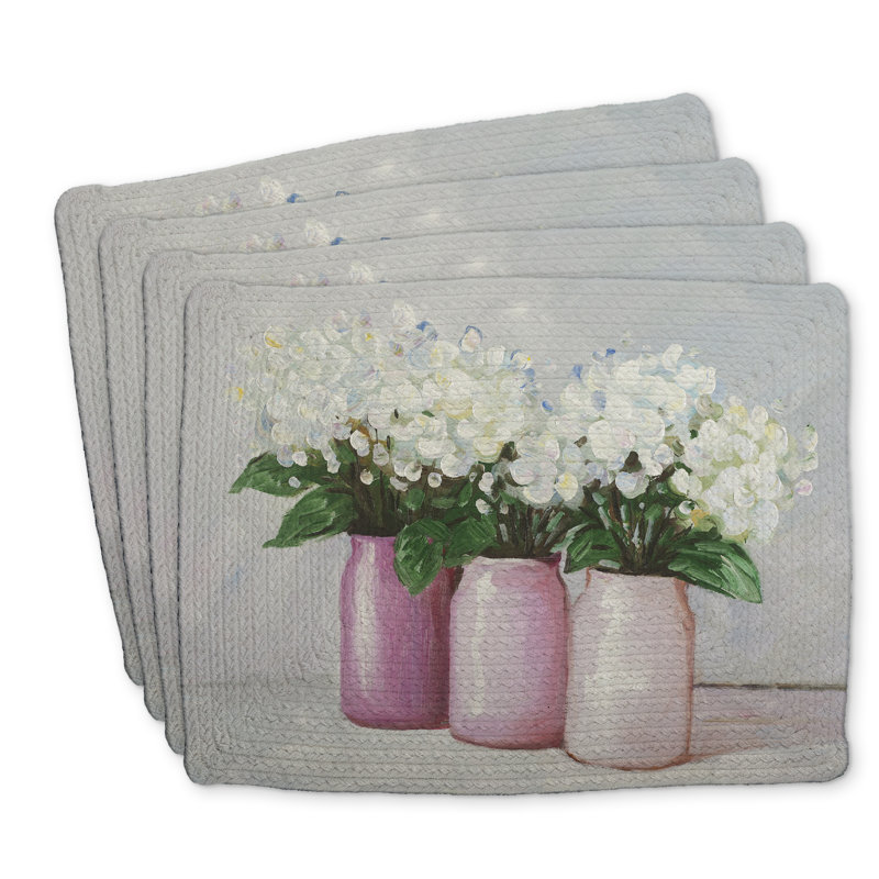 Hydrangea Pink Vase Braided Polyester Placemats Set of 4