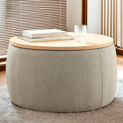 Repose-pieds rond avec rangement, fonction 2 en 1, table de bout avec repose-pieds