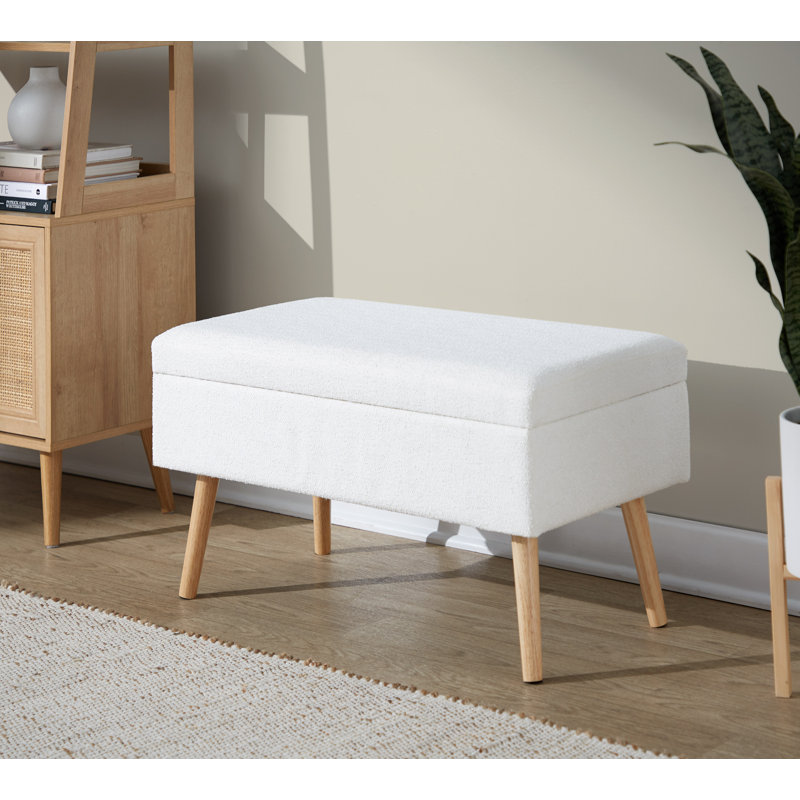 Banc de rangement à couvercle rabattable Beyers, Crème éponge, Chêne