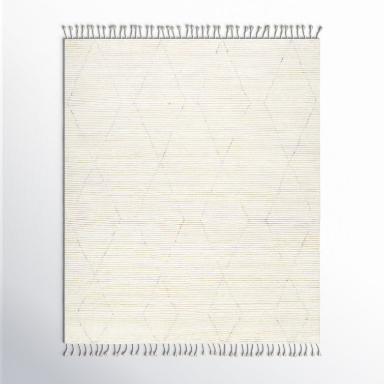 Talon Geometric Hand-Knotted Wool Area Rug in Cream