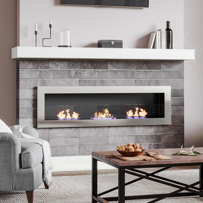 Dutta Recessed and Wall Mount Ethanol Fireplace, Adjustable Flame Size
