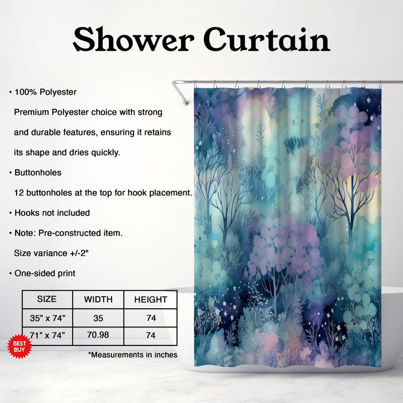 Rideau de douche Forest Panorama - Premium, H 74 po x l 71 po