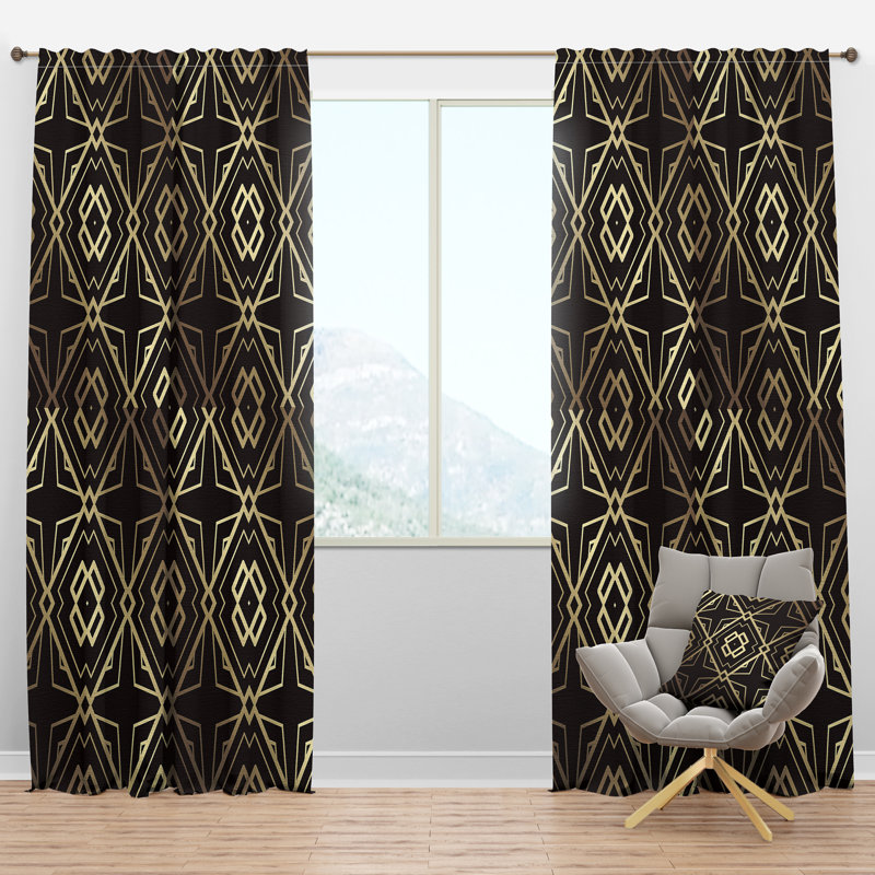 Gold And Black Art Deco Pattern - Abstract Curtain - Velvet Room darkening - 1 panel, 52"W x 63"L