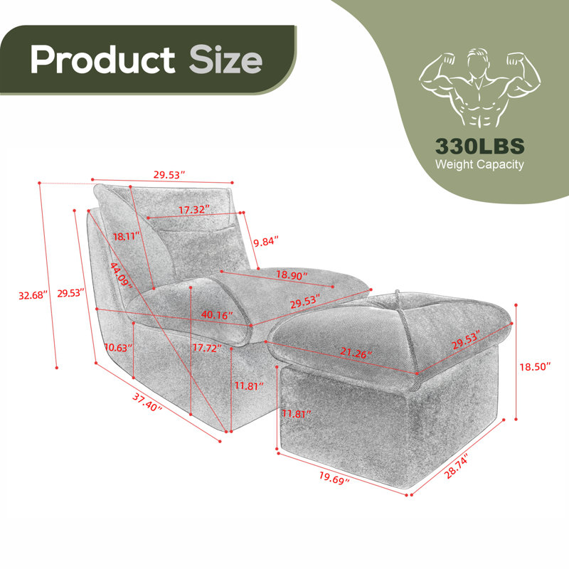 Armless Bean Bag Set With Ottoman (set Of 2), Green Polyester