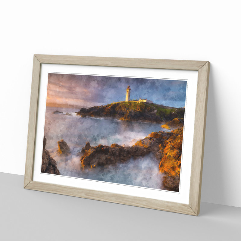 Fanad Head Lighthouse in Ireland - Picture Frame Graphic Art Print, 62cm H x 87cm W x 2cm D, Oak Framed