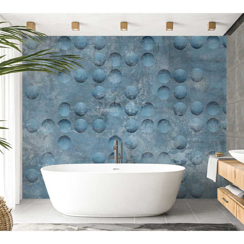 Ammy Polka Dots Wall Mural, Blue, 110" L x 157" W