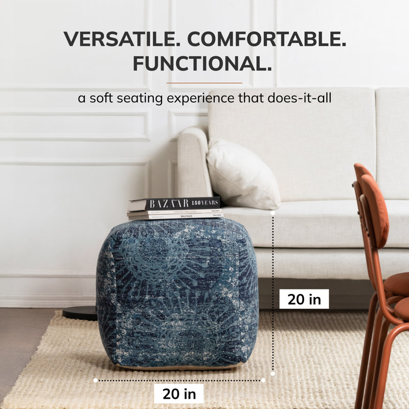 Pouf bleu et vert Glarum Les Cavaliers 20 po x 20 po x 20 po