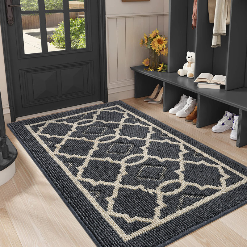 Non-Slip Geometric Doormat, Dark Grey, 35" W x 59" L